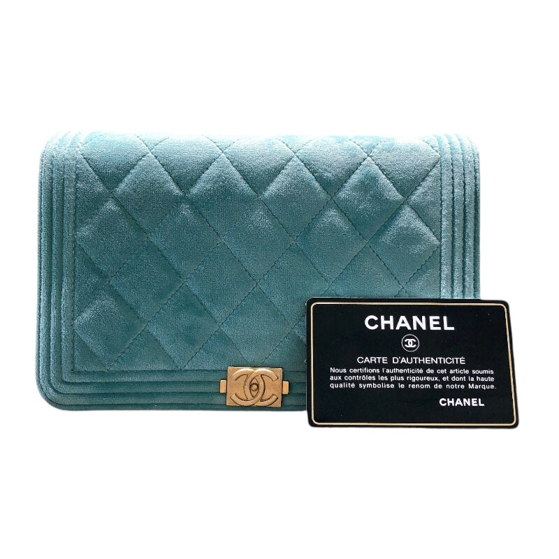 シャネル CHANEL ボーイシャネル チェーンウォレット A81969 ライトブルー ベロア レディース ショルダーバッグ