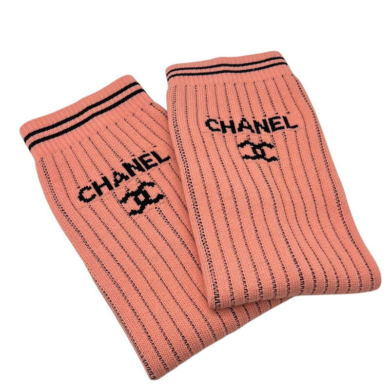 シャネル CHANEL ロゴ リブレッグウォーマー ピンク×ブラック レディース その他ファッション雑貨