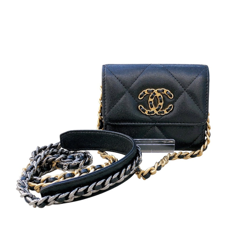 シャネル CHANEL CHANEL19 チェーンコインパース AP2409  ブラック ゴールド金具/シルバー金具 ラム レディース ショルダーバッグ