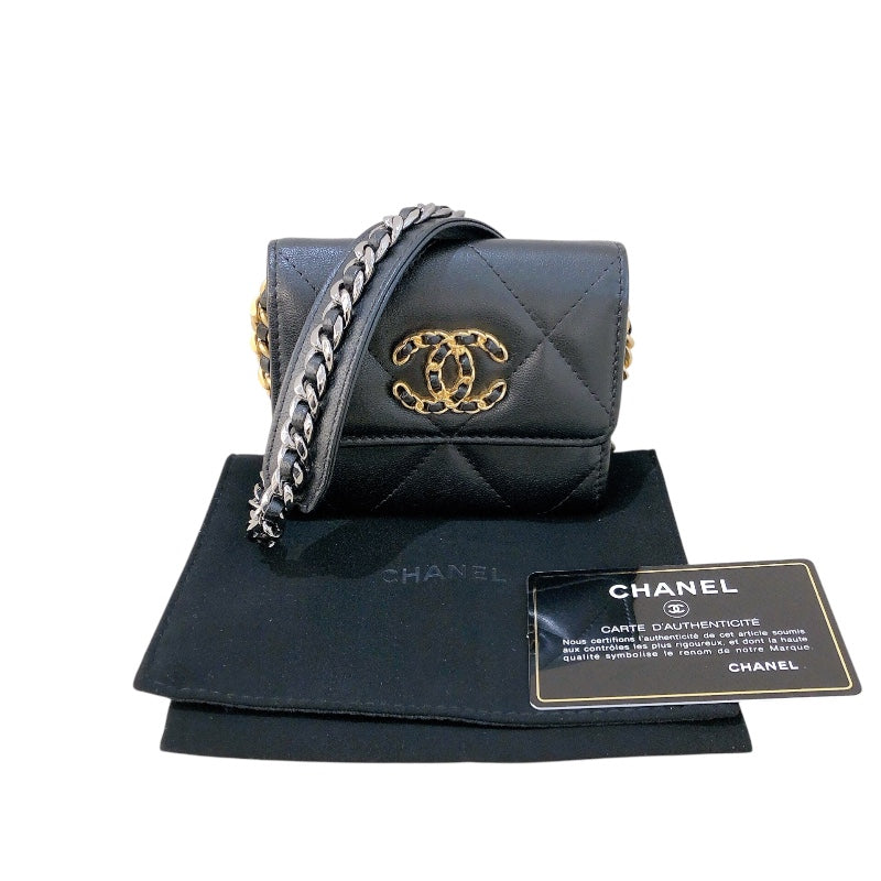 シャネル CHANEL CHANEL19 チェーンコインパース AP2409  ブラック ゴールド金具/シルバー金具 ラム レディース ショルダーバッグ