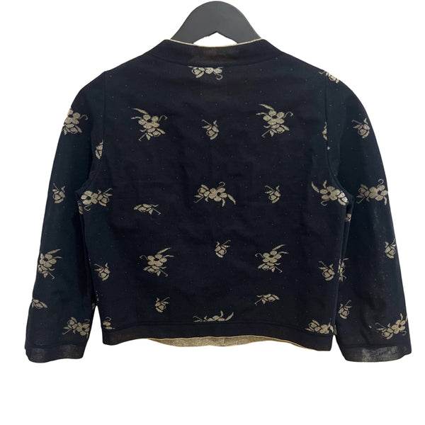シャネル CHANEL 花柄 ノーカラーカーディガン P45369 ブラック×ゴールド 38 コットン/ナイロン/ポリエステル レディース カーディガン