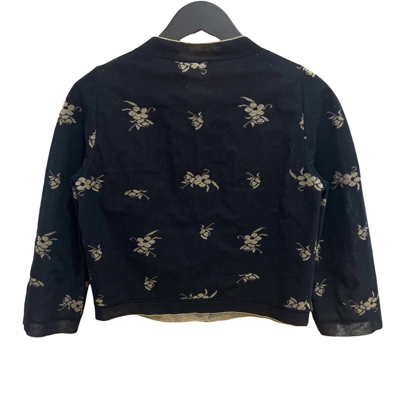 シャネル CHANEL 花柄 ノーカラーカーディガン P45369 ブラック×ゴールド 38 コットン/ナイロン/ポリエステル レディース カーディガン