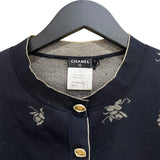 シャネル CHANEL 花柄 ノーカラーカーディガン P45369 ブラック×ゴールド 38 コットン/ナイロン/ポリエステル レディース カーディガン