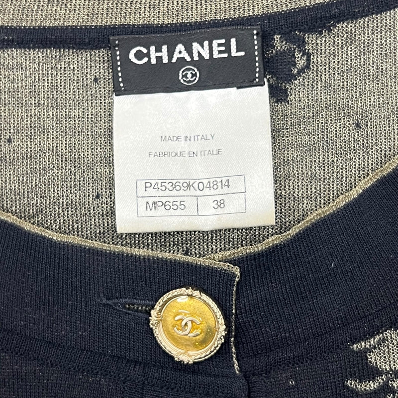 シャネル CHANEL 花柄 ノーカラーカーディガン P45369 ブラック×ゴールド 38 コットン/ナイロン/ポリエステル レディース カーディガン
