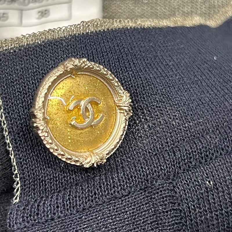 シャネル CHANEL 花柄 ノーカラーカーディガン P45369 ブラック×ゴールド 38 コットン/ナイロン/ポリエステル レディース カーディガン