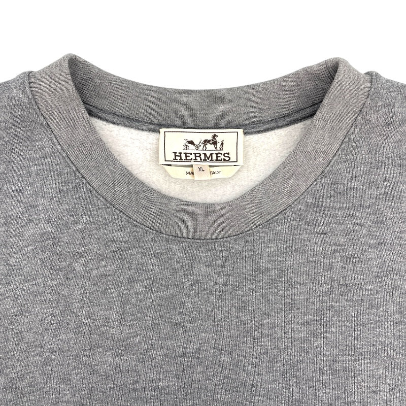 エルメス HERMES レザーテープポケット スウェットシャツ グレー コットン メンズ スウェット