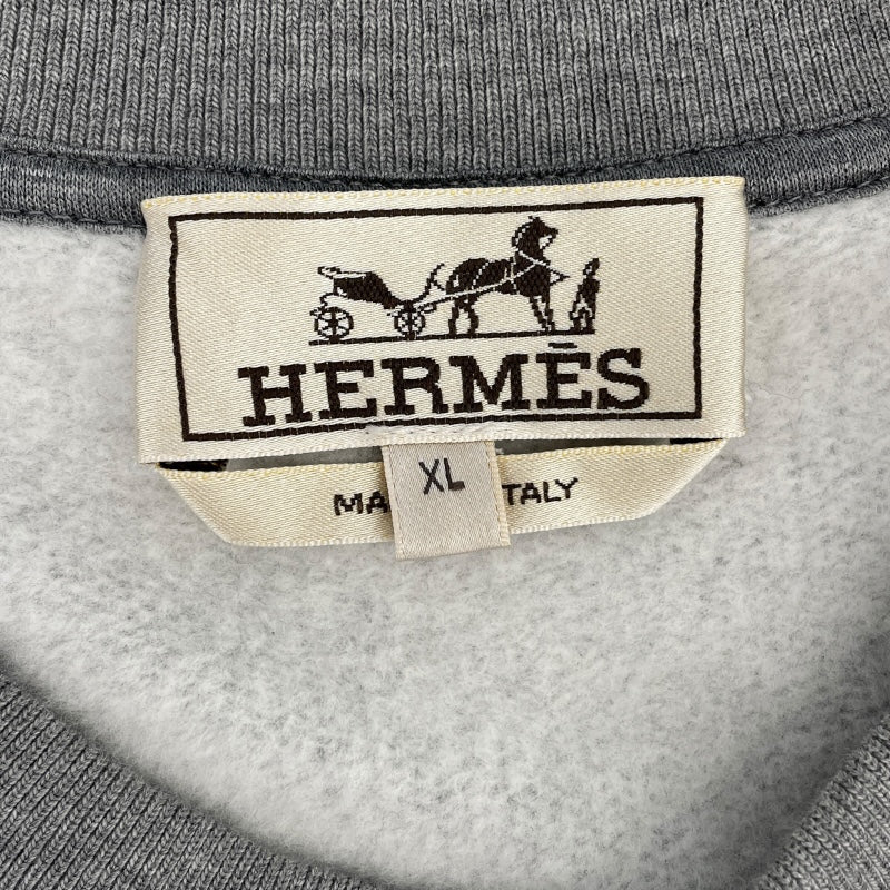 エルメス HERMES レザーテープポケット スウェットシャツ グレー コットン メンズ スウェット