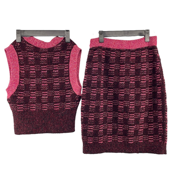 シャネル CHANEL カシミヤウールニットベスト＆スカートセットアップ P73852/P73890 ピンク ウール レディース セットアップ