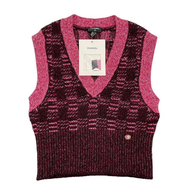 シャネル CHANEL カシミヤウールニットベスト＆スカートセットアップ P73852/P73890 ピンク ウール レディース セットアップ