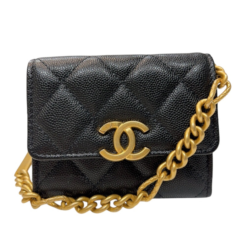 シャネル CHANEL マトラッセ　チェーンカードケース ブラック　ゴールド金具 キャビアスキン レディース ショルダーバッグ