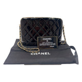 シャネル CHANEL マトラッセ　ガマ口チェーンショルダー ブラック　ゴールド金具 エナメル レディース ショルダーバッグ