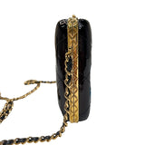 シャネル CHANEL マトラッセ　ガマ口チェーンショルダー ブラック　ゴールド金具 エナメル レディース ショルダーバッグ