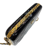 シャネル CHANEL マトラッセ　ガマ口チェーンショルダー ブラック　ゴールド金具 エナメル レディース ショルダーバッグ
