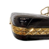 シャネル CHANEL マトラッセ　ガマ口チェーンショルダー ブラック　ゴールド金具 エナメル レディース ショルダーバッグ