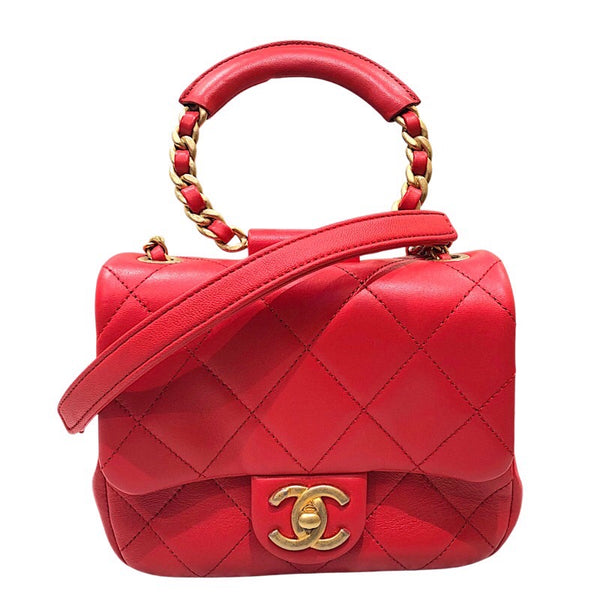 シャネル CHANEL マトラッセトップハンドルチェーンショルダー レッド・ゴールド金具 牛革 レディース ショルダーバッグ