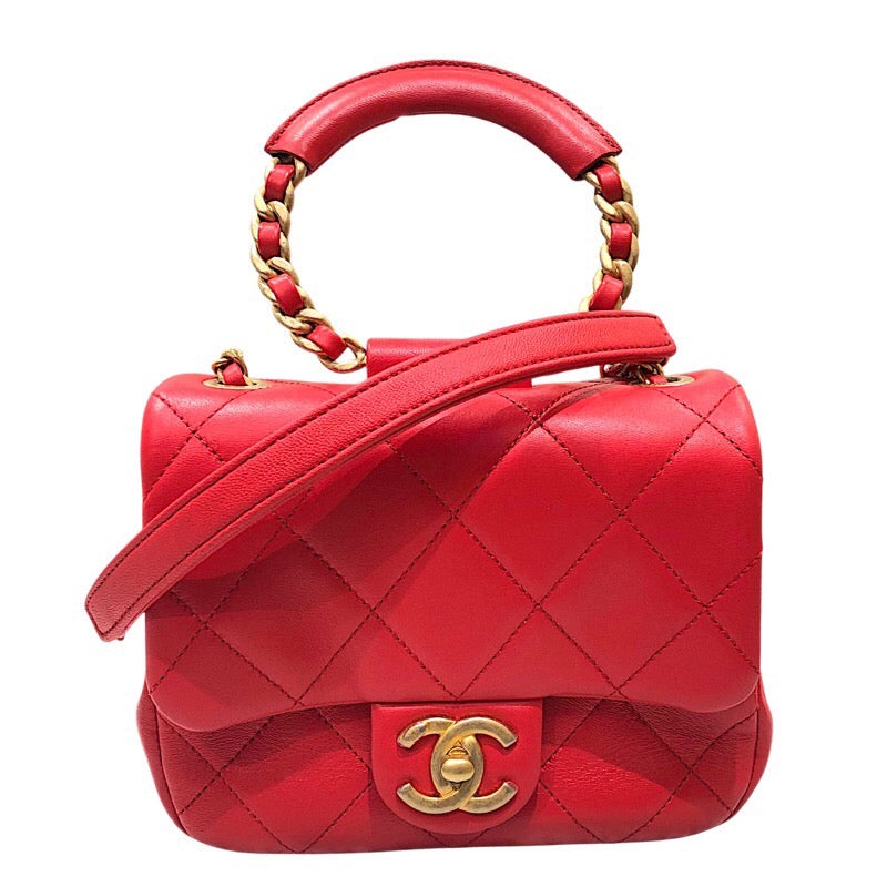 シャネル CHANEL マトラッセトップハンドルチェーンショルダー レッド・ゴールド金具 牛革 レディース ショルダーバッグ