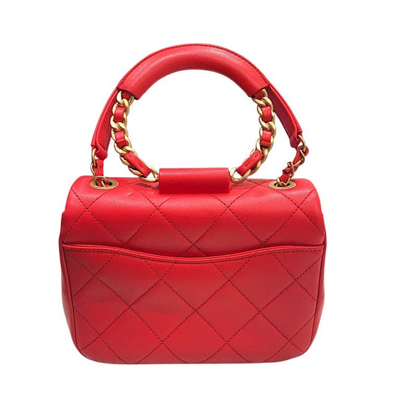 シャネル CHANEL マトラッセトップハンドルチェーンショルダー レッド・ゴールド金具 牛革 レディース ショルダーバッグ
