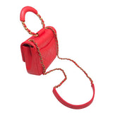 シャネル CHANEL マトラッセトップハンドルチェーンショルダー レッド・ゴールド金具 牛革 レディース ショルダーバッグ