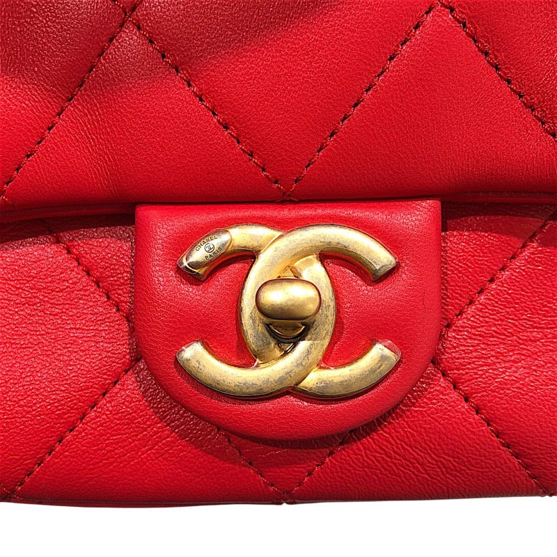 シャネル CHANEL マトラッセトップハンドルチェーンショルダー レッド・ゴールド金具 牛革 レディース ショルダーバッグ