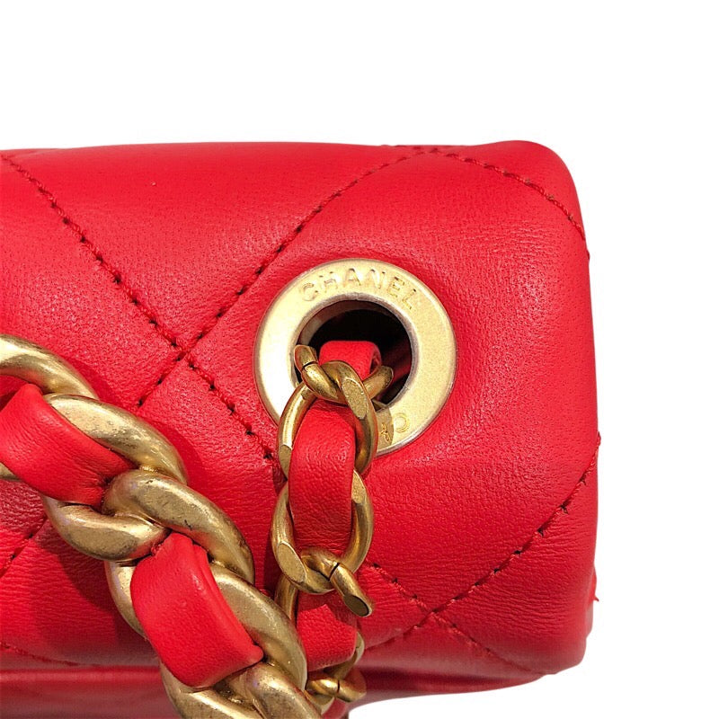 シャネル CHANEL マトラッセトップハンドルチェーンショルダー レッド・ゴールド金具 牛革 レディース ショルダーバッグ