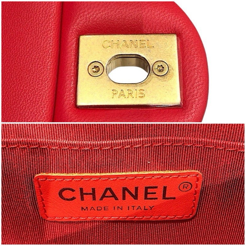 シャネル CHANEL マトラッセトップハンドルチェーンショルダー レッド・ゴールド金具 牛革 レディース ショルダーバッグ