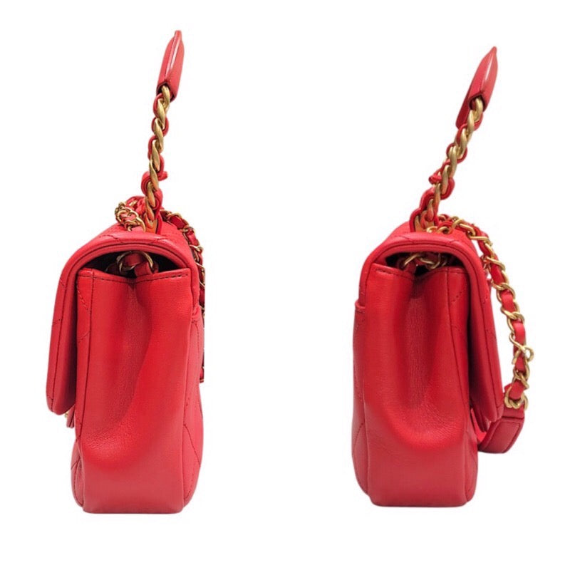 シャネル CHANEL マトラッセトップハンドルチェーンショルダー レッド・ゴールド金具 牛革 レディース ショルダーバッグ