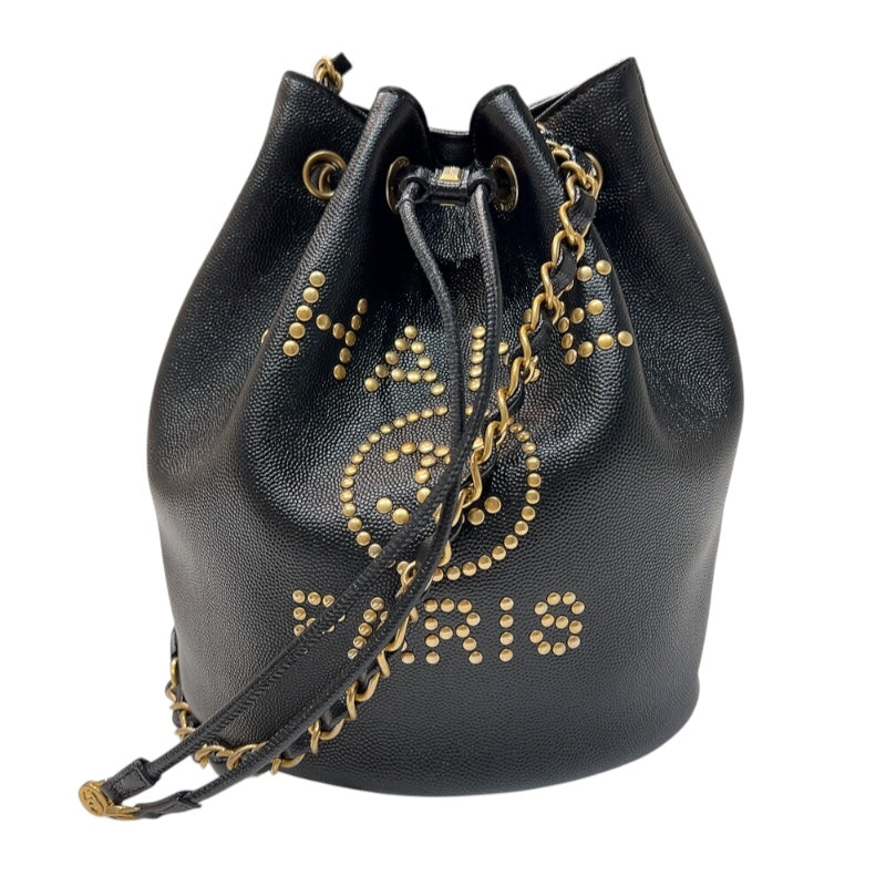 シャネル CHANEL ドーヴィル　チェーンショルダー AS1045  ブラック　ゴールド金具 キャビアスキン レディース ショルダーバッグ