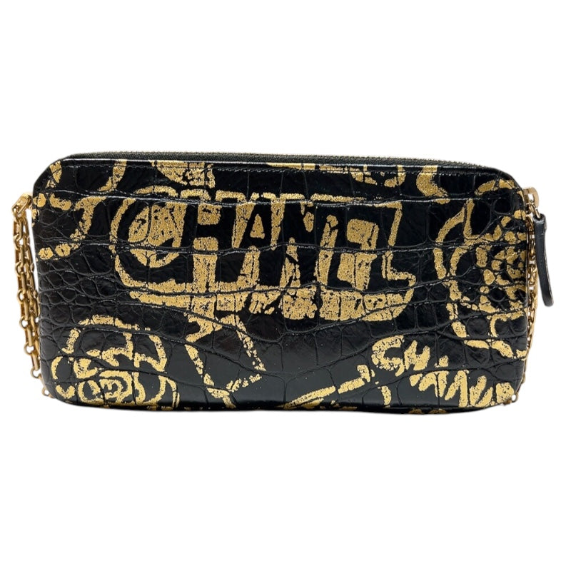 シャネル CHANEL ボーイシャネル チェーンウォレット ブラック ゴールド金具 型押しレザー レディース ショルダーバッグ