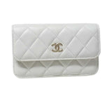 シャネル CHANEL マトラッセ パールチェーン ウォレット AP1839 ホワイト ラムスキン レディース ショルダーバッグ