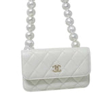 シャネル CHANEL マトラッセ パールチェーン ウォレット AP1839 ホワイト ラムスキン レディース ショルダーバッグ