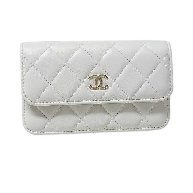 シャネル CHANEL マトラッセ パールチェーン ウォレット AP1839 ホワイト ラムスキン レディース ショルダーバッグ