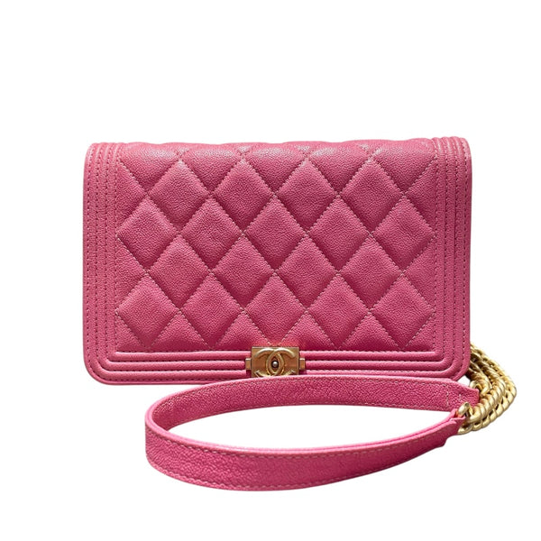 シャネル CHANEL ボーイシャネルチェーンショルダ A81969 ピンク　GD金具 キャビアスキン レディース ショルダーバッグ