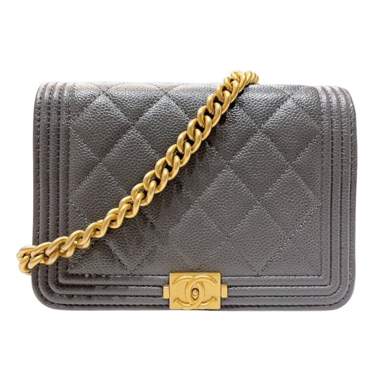 シャネル CHANEL ボーイシャネル15　ミニチェーンショルダーバッグ A67364 グレー　ゴールド金具 キャビアスキン レディース ショルダーバッグ