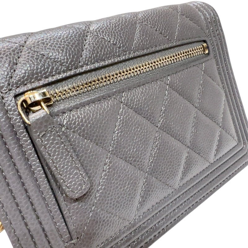 シャネル CHANEL ボーイシャネル15　ミニチェーンショルダーバッグ A67364 グレー　ゴールド金具 キャビアスキン レディース ショルダーバッグ