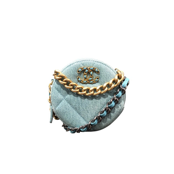シャネル CHANEL CHANEL19 ラウンドチェーンショルダー AP0945 ライトブルー/ゴールド、シルバー金具 デニム レディース ショルダーバッグ