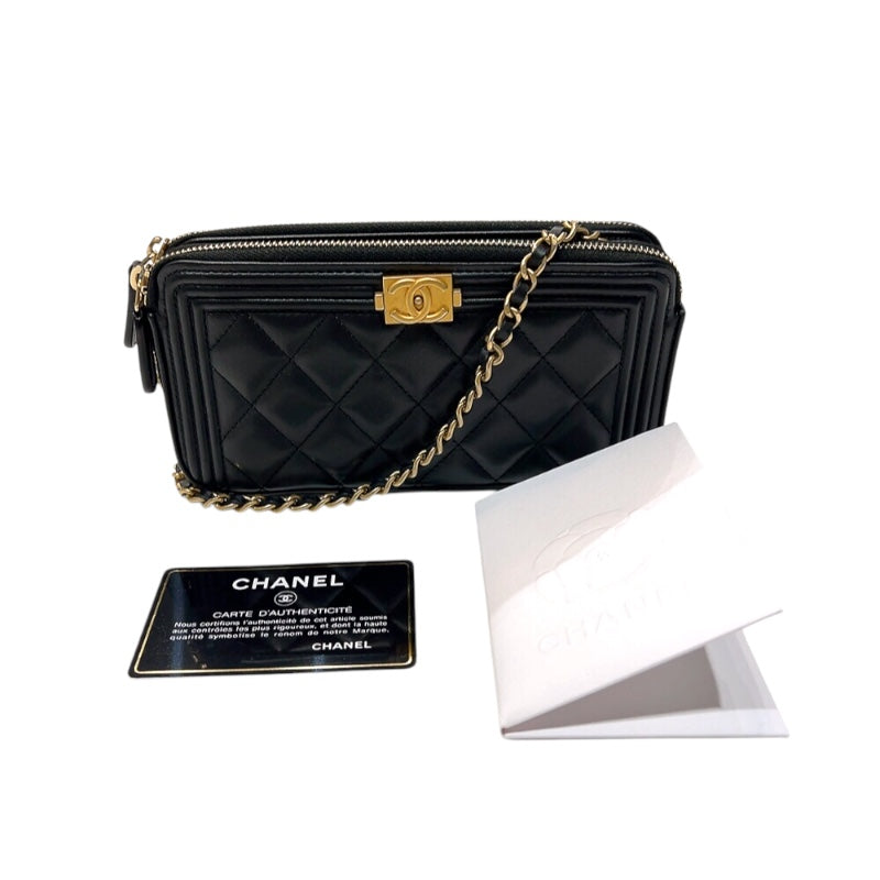 シャネル CHANEL ボーイシャネル チェーンウォレット A84069 ブラック ゴールド金具 ラムスキン レディース ショルダーバッグ