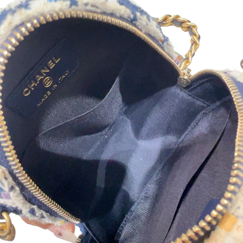 シャネル CHANEL CHANEL19　ラウンドチェーンショルダー ネイビー/ホワイト　ゴールド/シルバー金具 ツイード レディース ショルダーバッグ
