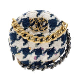 シャネル CHANEL CHANEL19　ラウンドチェーンショルダー ネイビー/ホワイト　ゴールド/シルバー金具 ツイード レディース ショルダーバッグ