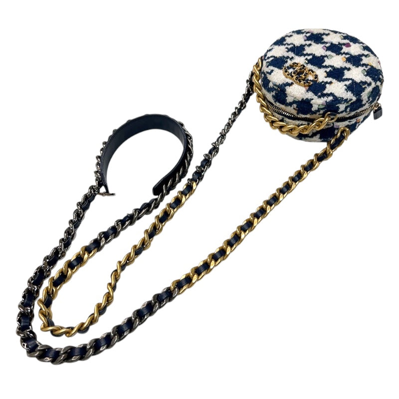 シャネル CHANEL CHANEL19　ラウンドチェーンショルダー ネイビー/ホワイト　ゴールド/シルバー金具 ツイード レディース ショルダーバッグ
