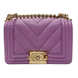 シャネル CHANEL ボーイシャネル15　Vステッチ　ミニチェーンショルダーバッグ A67364 パープルー　ゴールド金具 キャビアスキン レディース ショルダーバッグ