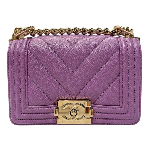 シャネル CHANEL ボーイシャネル15　Vステッチ　ミニチェーンショルダーバッグ A67364 パープルー　ゴールド金具 キャビアスキン レディース ショルダーバッグ