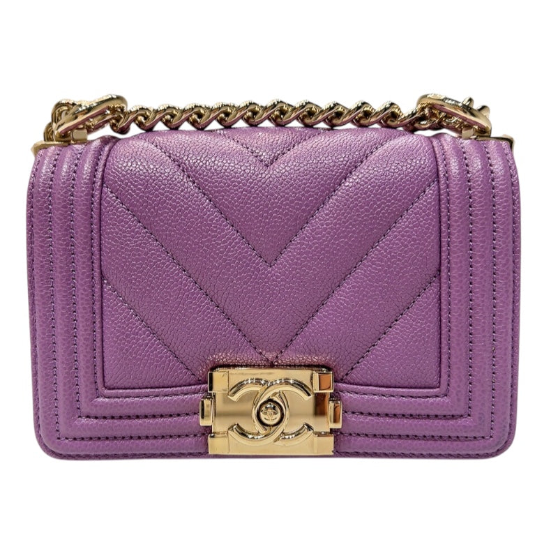 シャネル CHANEL ボーイシャネル15　Vステッチ　ミニチェーンショルダーバッグ A67364 パープルー　ゴールド金具 キャビアスキン レディース ショルダーバッグ