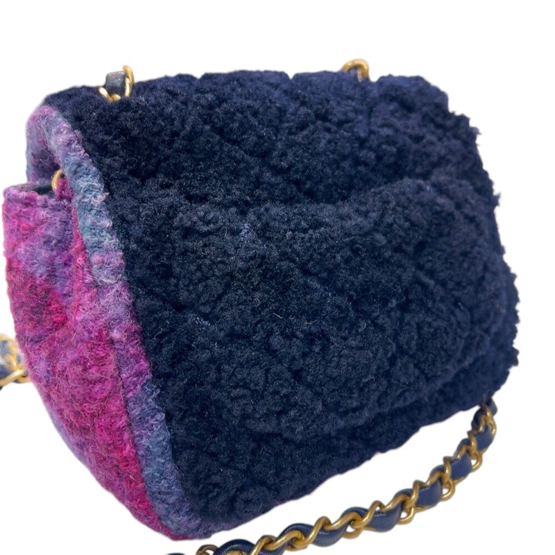 シャネル CHANEL ミニマトラッセ18 ブラック/パープル　ゴールド金具 ファー/レザー レディース ショルダーバッグ