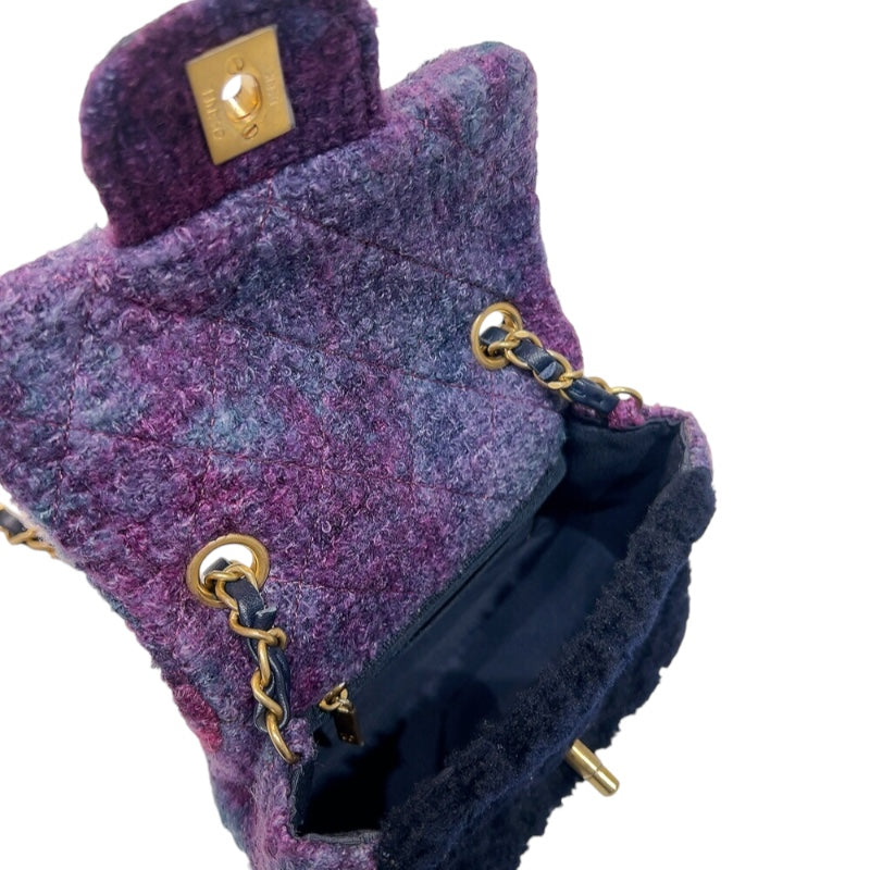 シャネル CHANEL ミニマトラッセ18 ブラック/パープル　ゴールド金具 ファー/レザー レディース ショルダーバッグ