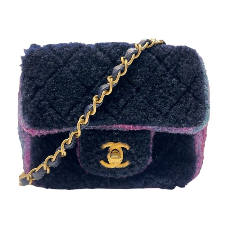 シャネル CHANEL ミニマトラッセ18 ブラック/パープル　ゴールド金具 ファー/レザー レディース ショルダーバッグ
