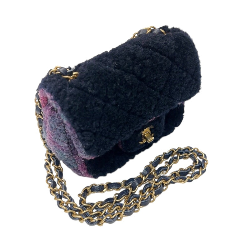 シャネル CHANEL ミニマトラッセ18 ブラック/パープル　ゴールド金具 ファー/レザー レディース ショルダーバッグ