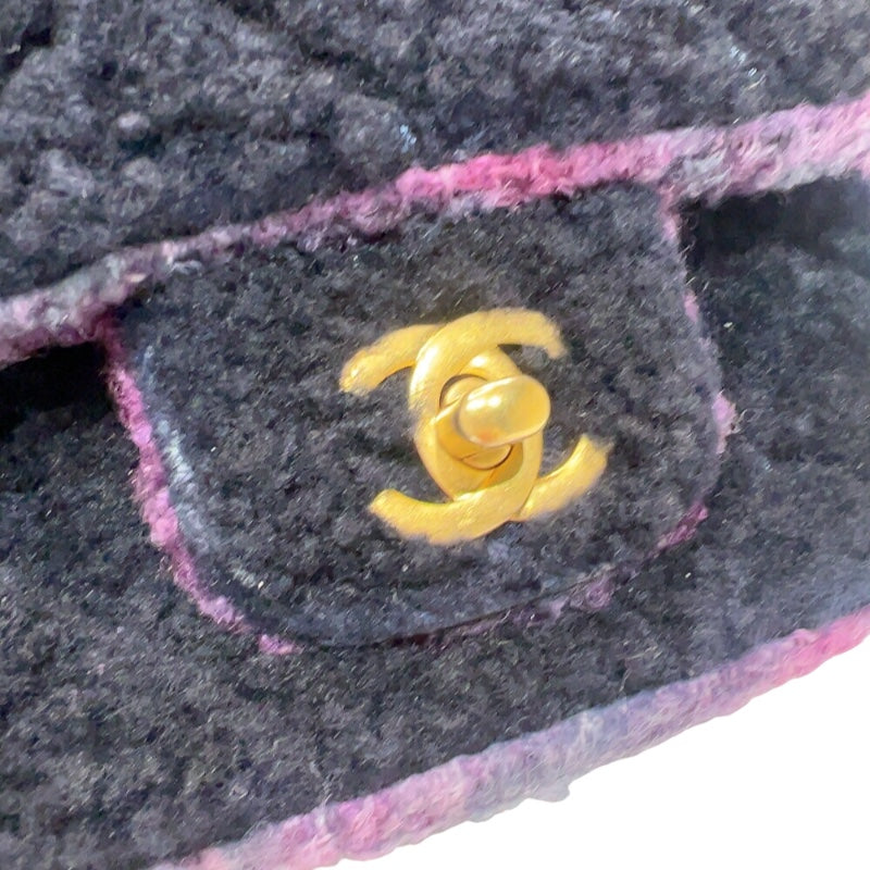 シャネル CHANEL ミニマトラッセ18 ブラック/パープル　ゴールド金具 ファー/レザー レディース ショルダーバッグ