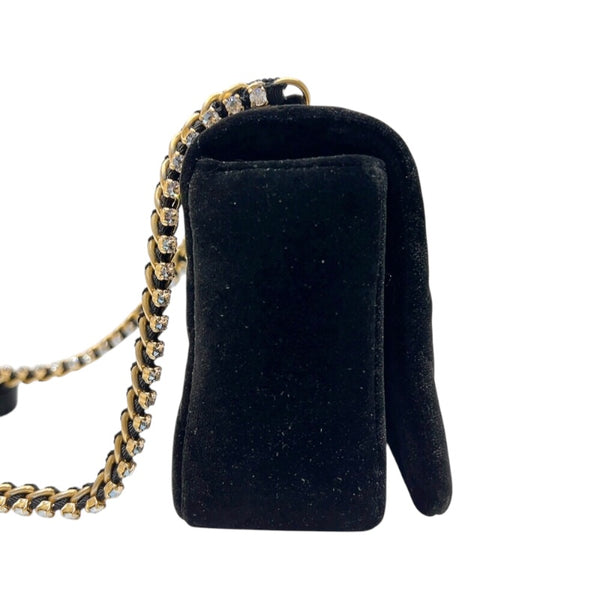 シャネル CHANEL ココマークミニマトラッセ　チェーンショルダーバッグ ブラック　ゴールド金具 ベロア　ラインストーン レディース ショルダーバッグ