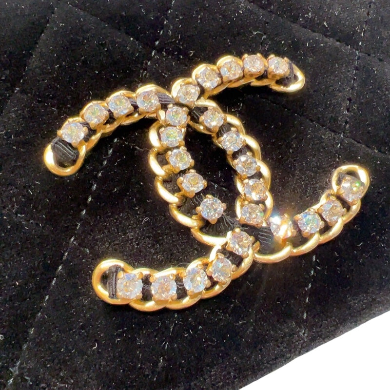 シャネル CHANEL ココマークミニマトラッセ　チェーンショルダーバッグ ブラック　ゴールド金具 ベロア　ラインストーン レディース ショルダーバッグ