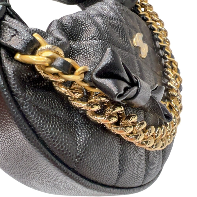 シャネル CHANEL リボン付　マトラッセミニハンドバッグ AP3943 ブラック　ゴールド金具 キャビアスキン レディース ショルダーバッグ
